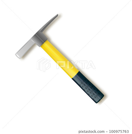 Realistic masons hammer with fiberglass handle. Vector industrial workers tool. Equipment for repair, contract and locksmith work. Vector . 100975763