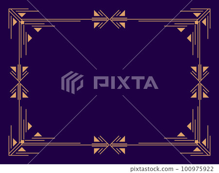 Art deco frame. Vintage linear border. Design a template for invitations, leaflets and greeting cards. Geometric golden frame. The style of the 1920s - 1930s. Vector illustration 100975922