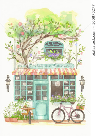 Watercolor retro style cafe storefront Watercolor retro style cafe storefront 100976277
