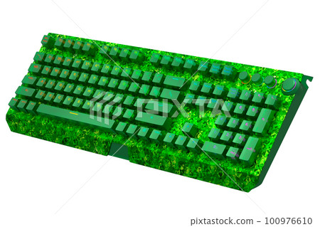 Realistic computer keyboard with seamless wavy pattern isolated on white background. 3D render of streaming gear for cloud gaming and gamer workspace concept Realistic computer keyboard with seamless wavy pattern isolated on white background. 3D render of streaming gear for cloud gaming and gamer workspace concept 100976610