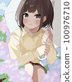 A girl with a hydrangea and an umbrella 100976710
