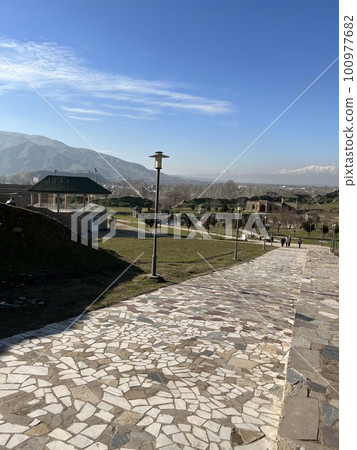 View of Hisor (Hissar, Gissar) fort. High quality photo. Blue sky 100977682