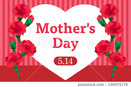 Mother's Day Mother's Day banner decorated with hearts and carnations English stripes Mother's Day Mother's Day banner decorated with hearts and carnations English stripes 100978176