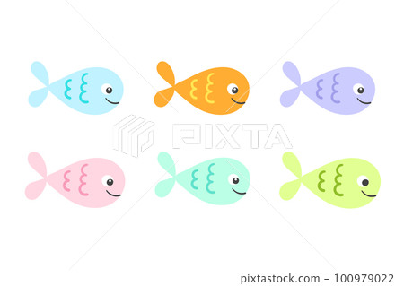 Vector set of sea fish cartoon illustration on white background. Colorful flat simple aquarium fish icon Vector set of sea fish cartoon illustration on white background. Colorful flat simple aquarium fish icon 100979022