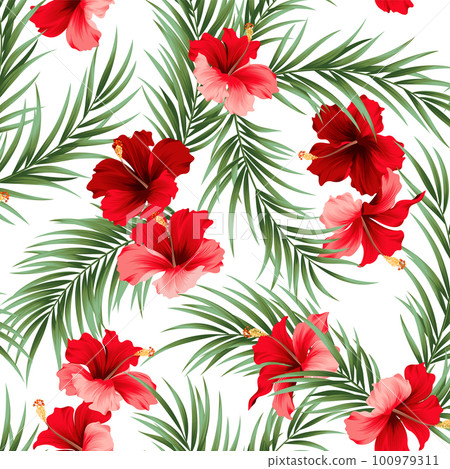 Hibiscus and fern pattern suitable for Aloha shirt, Hibiscus and fern pattern suitable for Aloha shirt, 100979311