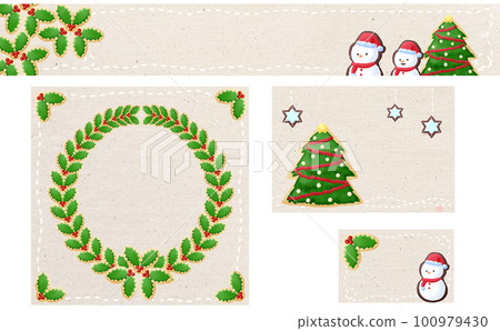 Christmas ☆ Illustration material 4 types set Wreath, tree and snowman White banner, square, postcard, business card Christmas ☆ Illustration material 4 types set Wreath, tree and snowman White banner, square, postcard, business card 100979430