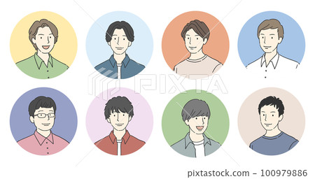 Smiling man colorful icon illustration set 100979886