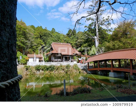 秋天的福成寺和池塘（廣島縣東廣島市） 100979919