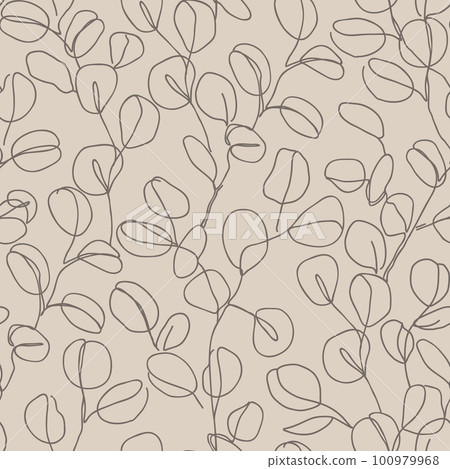 Eucalyptus branches in modern single line art style, seamless pattern. Continuous line drawing, aesthetic contour for textile, packaging, wallpapers, wrapping paper. Vector illustration 100979968