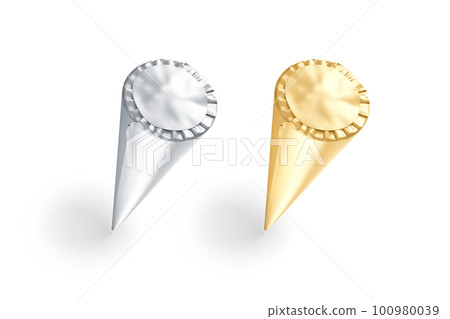 Blank silver gold ice cream cone pack mockup no gravity 100980039