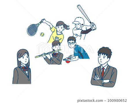Club activities, students deciding club activities, illustrations of men and women 100980652