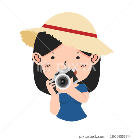 Small girl with camera is taking pictures cartoon Small girl with camera is taking pictures cartoon 100980974