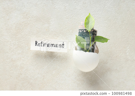 Composition with egg shell and money - retirement 100981498