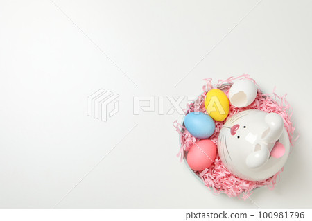 Concept of saving money for easter holidays, space for text 100981796