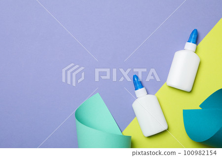 Concept of different office stationery with glue 100982154