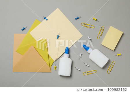 Concept of different office stationery with glue 100982162