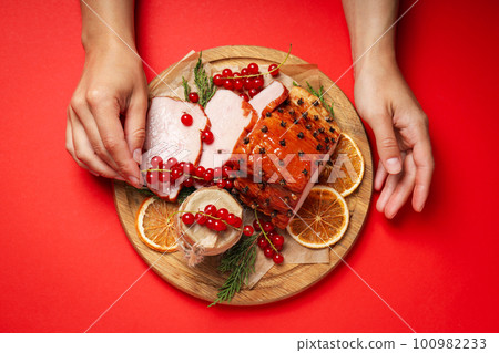 Concept of tasty food, ham, top view 100982233