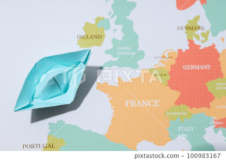 Concept of travel and adventure with paper boat 100983167