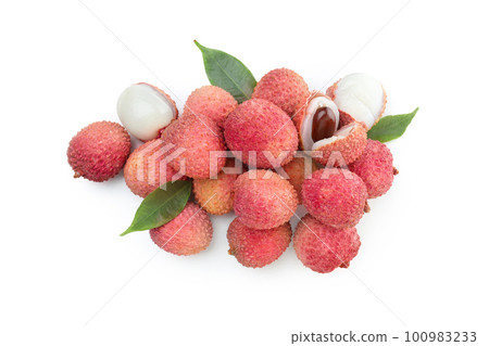 Concept of tasty and delicious exotic fruit - Lychee, isolated on white background Concept of tasty and delicious exotic fruit - Lychee, isolated on white background 100983233