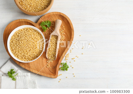 Concept of cooking, uncooked ptitim, space for text 100983300