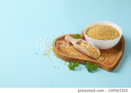 Concept of cooking, uncooked ptitim, space for text 100983305