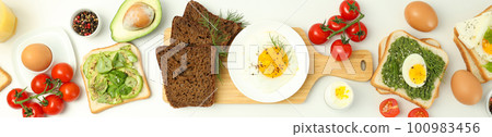 Concept of tasty breakfast with delicious food, top view 100983456