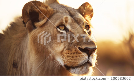 早晨陽光下的獅子 100983602