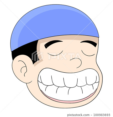 Islamic male head emoticon wearing cap showing clean healthy teeth 100983693