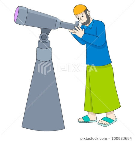 Islamic man looking at the sky to see the sign of the fasting month of Ramadan 100983694