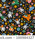 Dinosaurs space adventures cartoon pattern illustration 100984327
