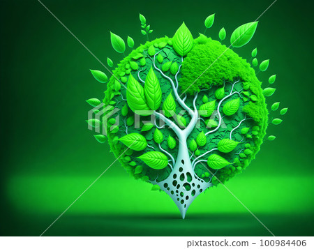 Abstract concept of green energy, alternative energy generation, renewable energy and environment conservation on our planet. AI generative illustration Abstract concept of green energy, alternative energy generation, renewable energy and environment conservation on our planet. AI generative illustration 100984406