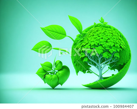 Abstract concept of green energy, alternative energy generation, renewable energy and environment conservation on our planet. AI generative illustration Abstract concept of green energy, alternative energy generation, renewable energy and environment conservation on our planet. AI generative illustration 100984407