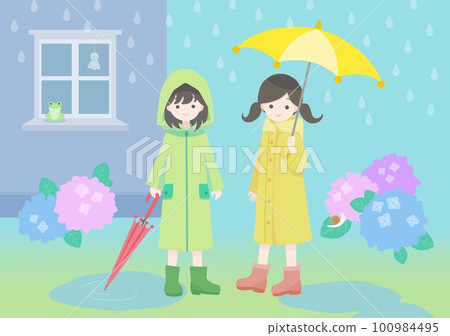 Illustration of children on a rainy day 100984495
