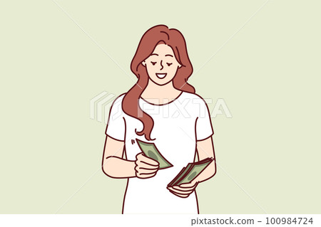 Woman counts money earned in business or received from dividend investments with good profit Woman counts money earned in business or received from dividend investments with good profit 100984724