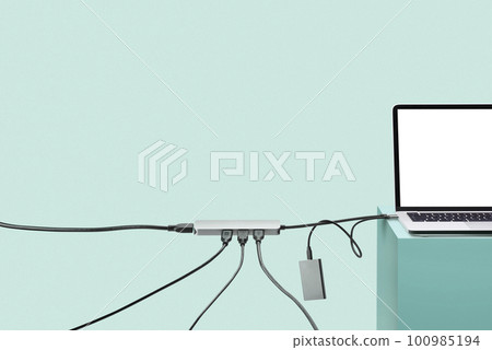 laptop on desk laptop on desk 100985194