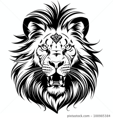 Lion's head, sticker or tatoo design, black on white background. AI generated image Lion's head, sticker or tatoo design, black on white background. AI generated image 100985384