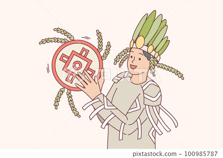 Smiling man in traditional costume play instrument Smiling man in traditional costume play instrument 100985787