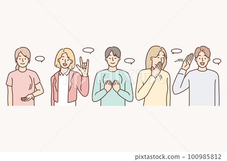 Diverse people communicate using sign language Diverse people communicate using sign language 100985812