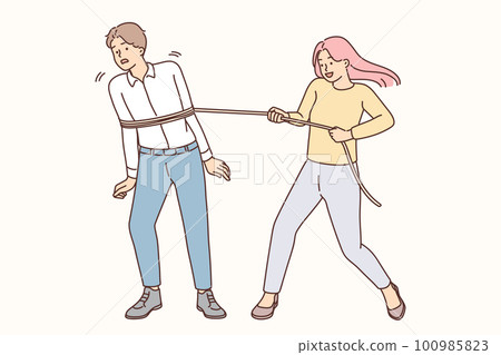 Woman put rope on man  100985823