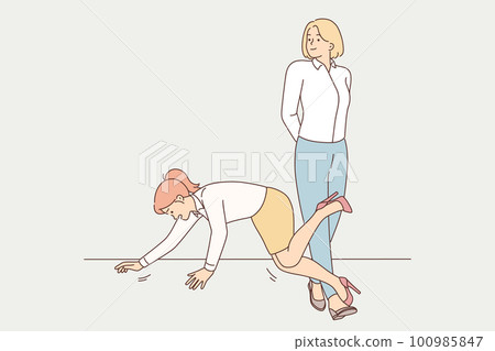 Envious woman chip female colleague  100985847