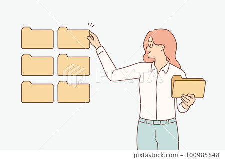 Businesswoman work with digital folders  100985848