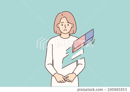 Sad woman erased with eraser 100985853