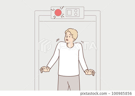 Stressed man beep at security gate  100985856