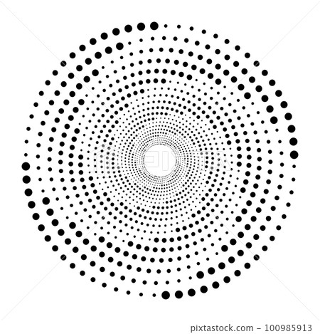 Abstract dotted vector background. Halftone effect. Halftone dotted background circularly distributed. Circle dots isolated on the white backdrop for advertisement. Minimal geometric design template. 100985913