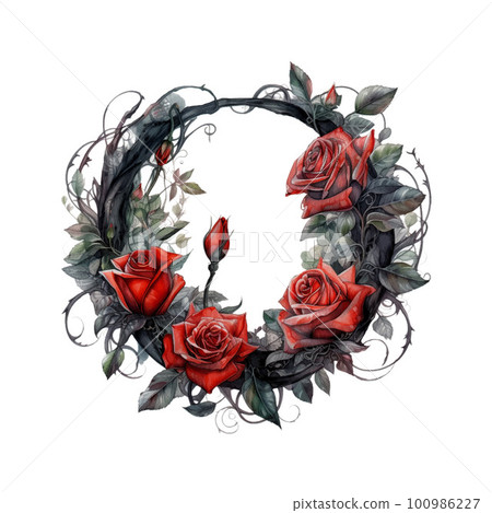 Witchy Dark Gothic Crescent Red Roses Wreath Dark Fantasy Gardening Watercolor Clipart Witchy Dark Gothic Crescent Red Roses Wreath Dark Fantasy Gardening Watercolor Clipart 100986227
