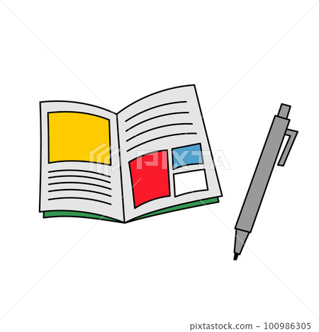 Rough illustration of notebook and pen 100986305