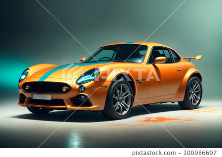 Abstract top premium sportcar unically painted, in multicolor fog. AI generated, this is not real existing model 100986607