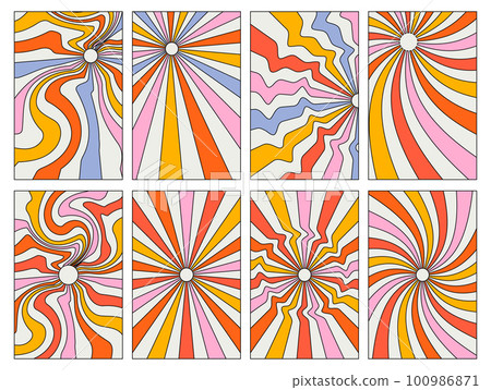 Grioovy psychedelic wave background for banner design. Retro 60s 70s  psychedelic pattern. Modern wave retro abstract design. Rainbow 60s, 70s,  hippie vector. Stock Vector