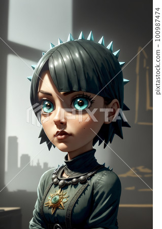 Small gothic girl with spikes, cartoon character. AI generated image Small gothic girl with spikes, cartoon character. AI generated image 100987474