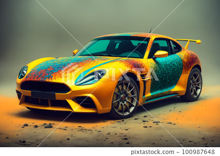Abstract top premium sportcar unically painted. AI generated, this is not real existing model 100987648